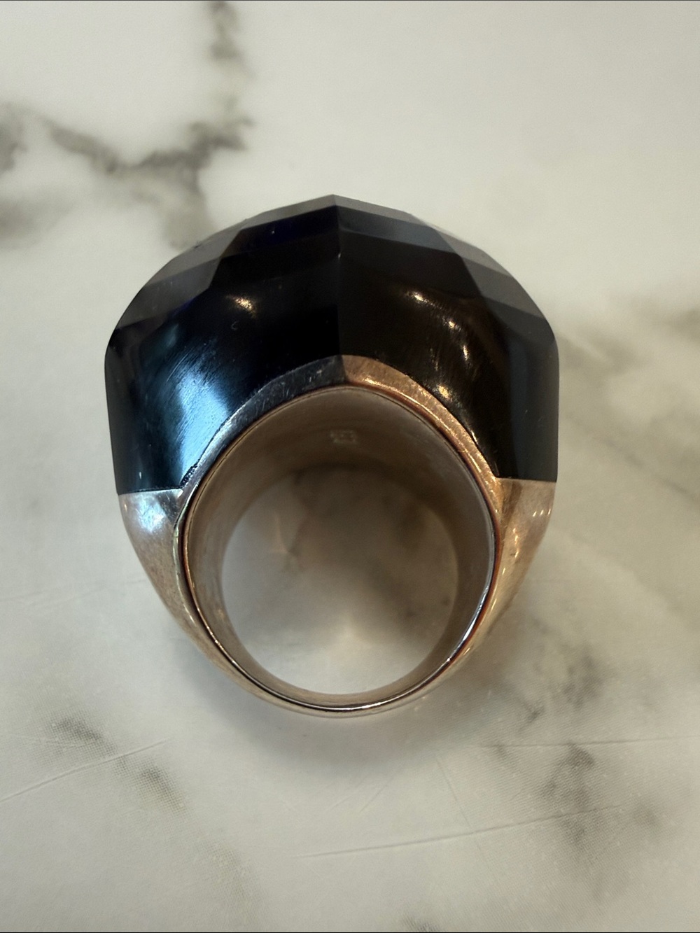 Lola Rose Sterling silver oversize black crystal dome ring, size 8
